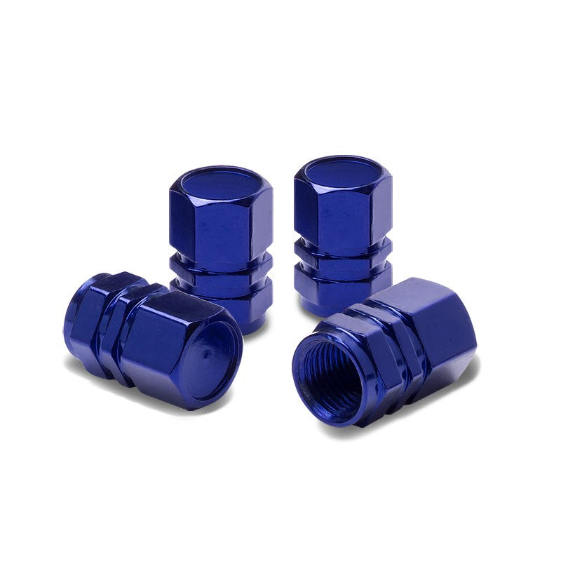 71-R-059-BL BFC 4PCs Universal Hexagonal Ring Style Blue Tire Wheel Rim Valve Air Stems Cap
