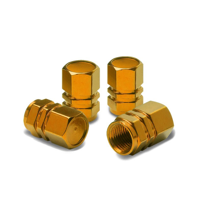 71-R-059-GD BFC 4PCs Universal Hexagonal Ring Style Gold Tire Wheel Rim Valve Air Stems Cap