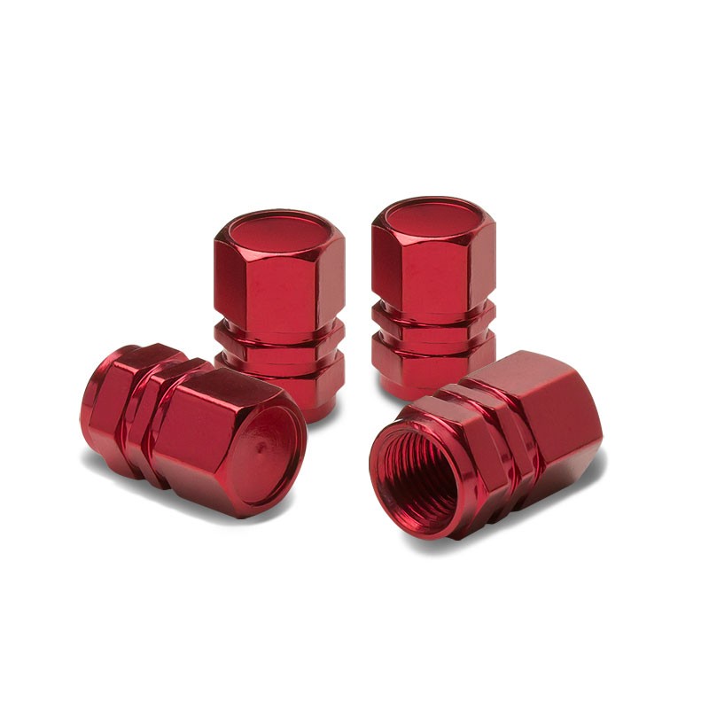 71-R-059-RD BFC 4PCs Universal Hexagonal Ring Style Red Tire Wheel Rim Valve Air Stems Cap
