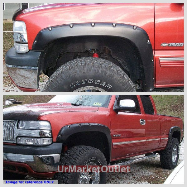 Matte Pocket-Rivet Wheel Fender Flares For 07-13 Silverado 1500 69.3" Short Bed-Exterior-BuildFastCar