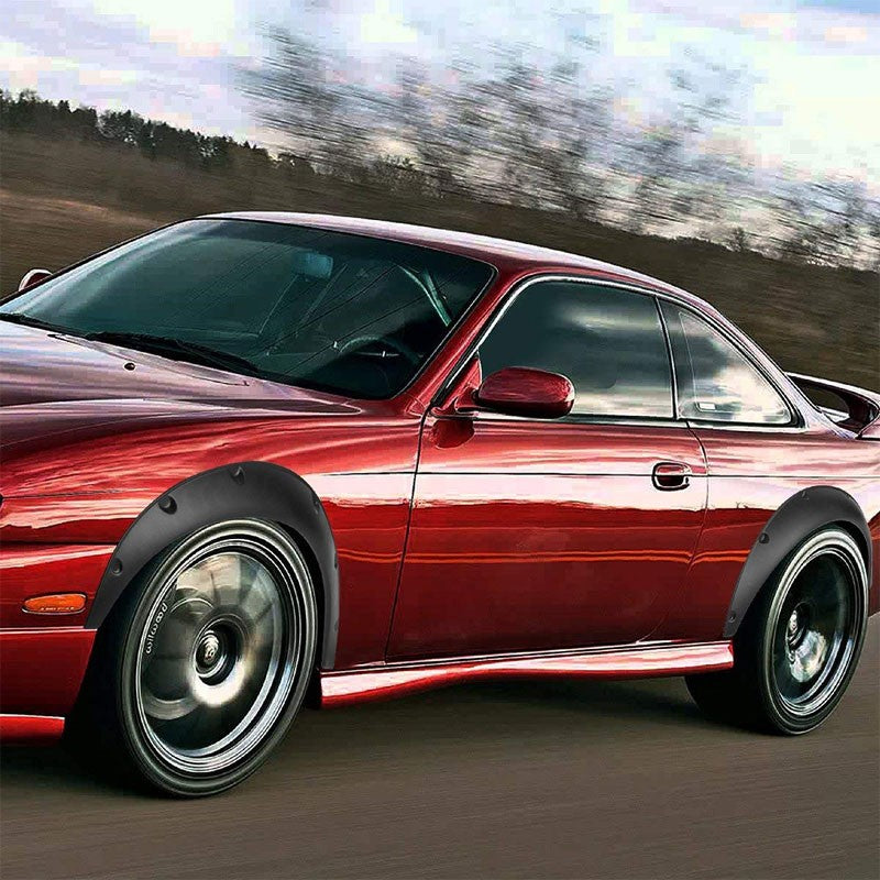 Black Pocket-Riveted Race Wheel Fender Flare Guard For Universal RWD 12.5"F/14"R-Exterior-BuildFastCar