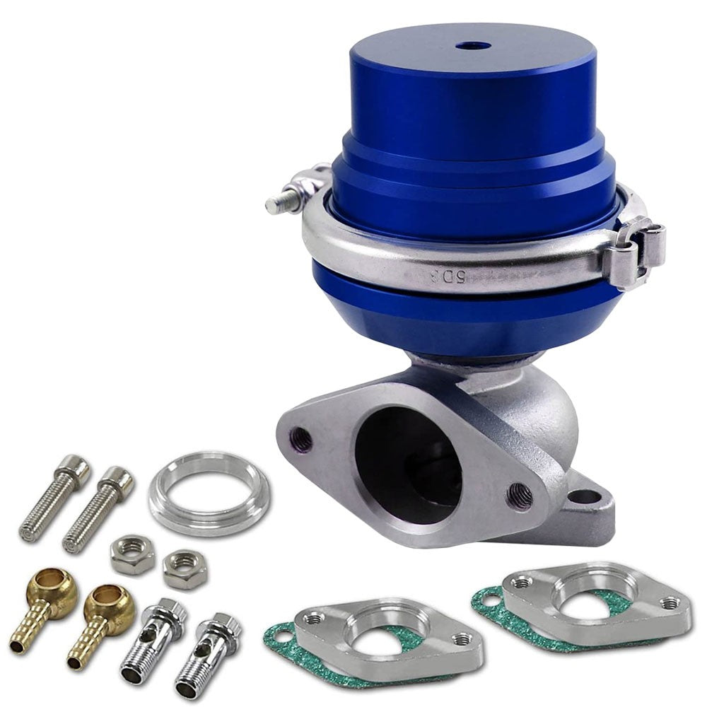 Universal Blue 38mm Turbo Manifold V-Band Wastegate Bypass Exhaust +8 PSI Spring