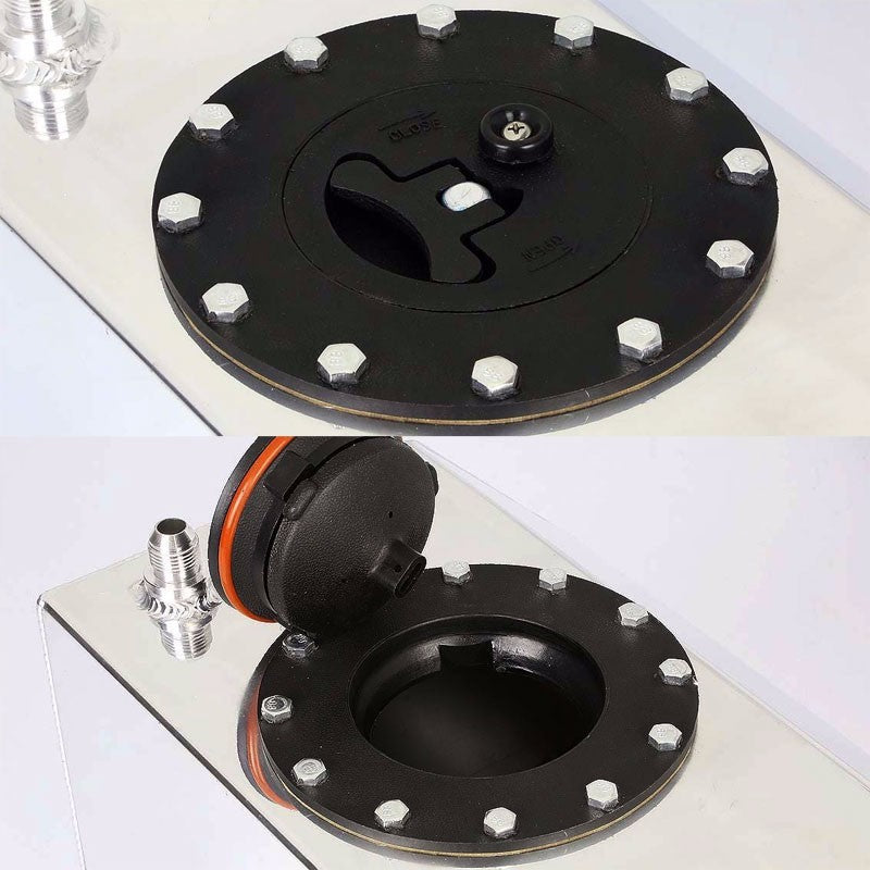 Polish Aluminum 3 Gallon/11.4L Gas Fuel Cell Tank/Black Cap Door+Level Sender-Performance-BuildFastCar