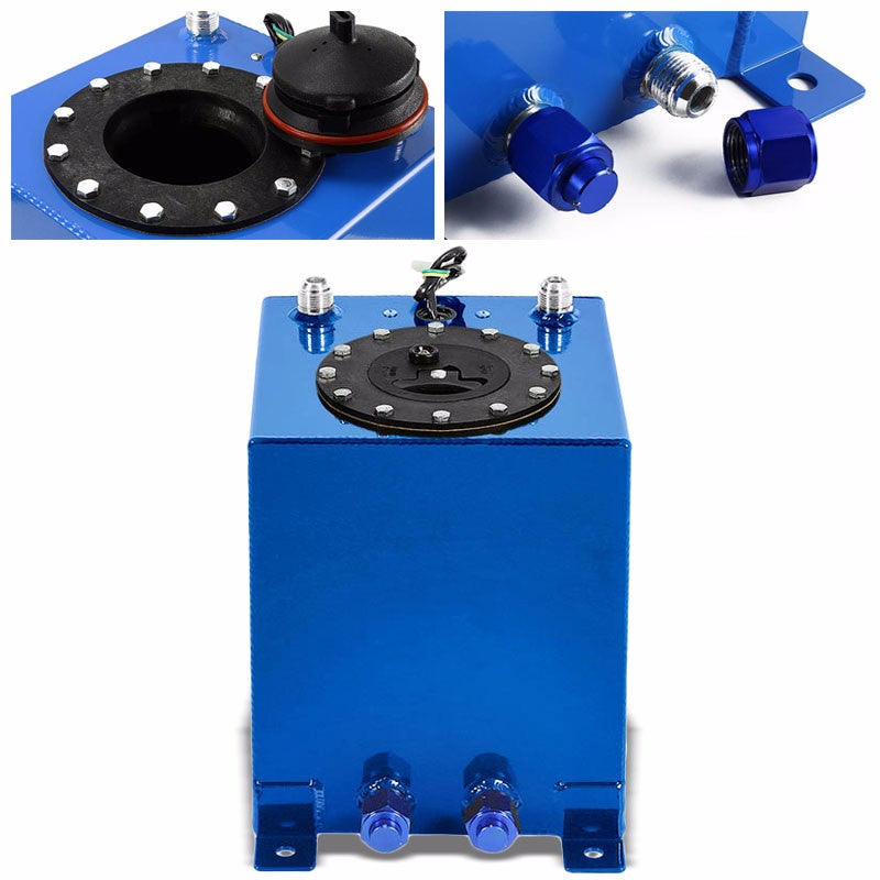 Blue Aluminum 2.5 Gallon/9.5L Gas Fuel Cell Tank/Black Cap Door+Level Sender-Performance-BuildFastCar