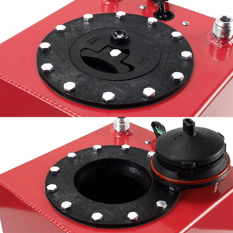 Red Aluminum 2.5 Gallon/9.5L Gas Fuel Cell Tank/Black Cap Door+Level Sender-Performance-BuildFastCar