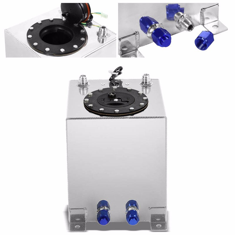 Polish Aluminum 2.5 Gallon/9.5L Gas Fuel Cell Tank/Black Cap Door+Level Sender-Performance-BuildFastCar