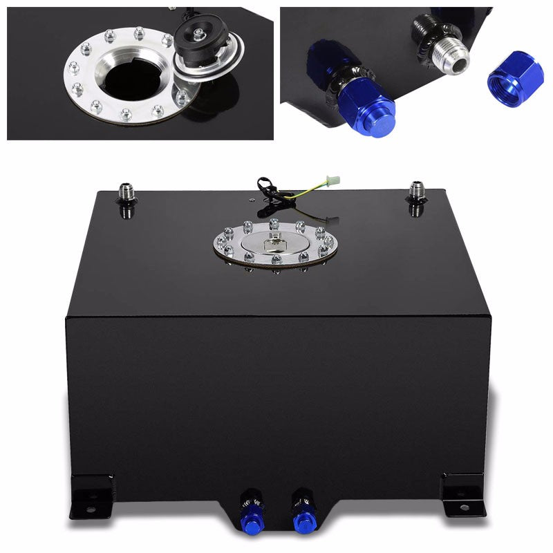 Black Aluminum 10 Gallon/38L Gas Fuel Cell Tank/Polish Cap Door+Level Sender-Performance-BuildFastCar