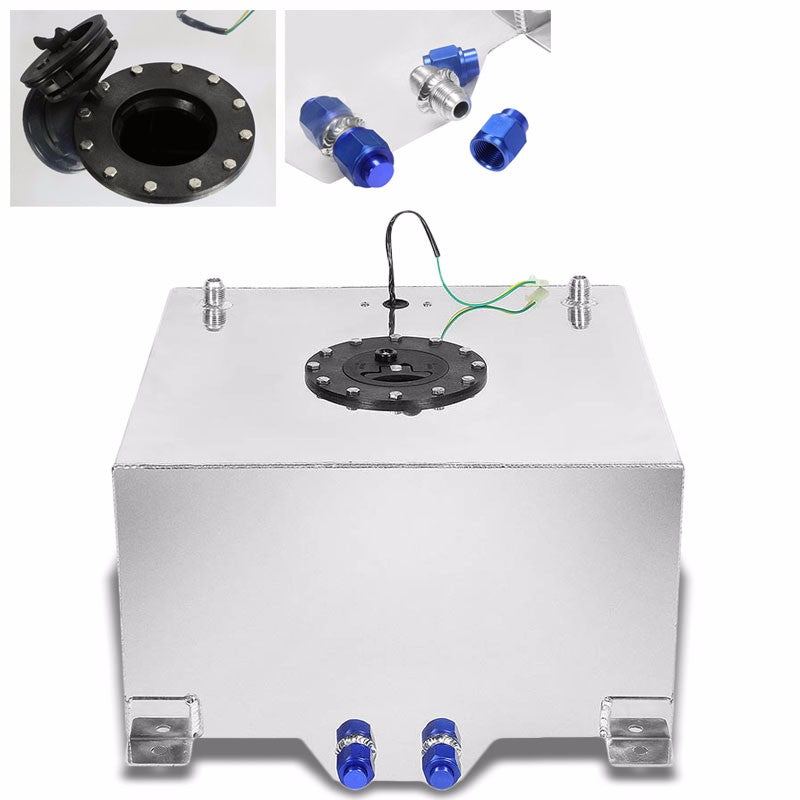 Polish Aluminum 10 Gallon/38L Gas Fuel Cell Tank/Black Cap Door+Level Sender-Performance-BuildFastCar