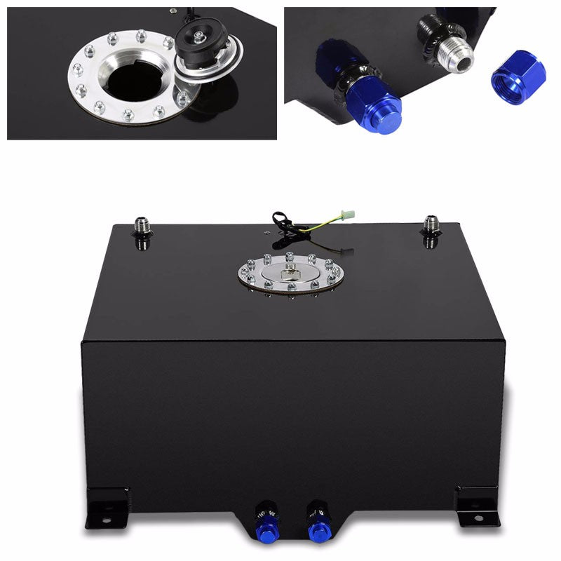 Black Aluminum 15.5 Gallon/59L Gas Fuel Cell Tank/Polish Cap Door+Level Sender-Performance-BuildFastCar