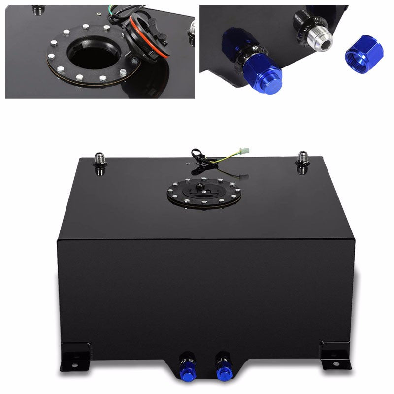 Black Aluminum 15.5 Gallon/59L Gas Fuel Cell Tank/Black Cap Door+Level Sender-Performance-BuildFastCar