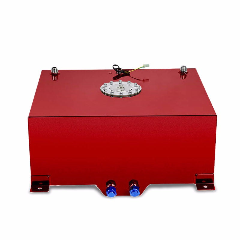 Red Aluminum 20 Gallon/76L Fuel Cell Tank/Polish Cap Door/2.0" Sump+Level Sender-Performance-BuildFastCar