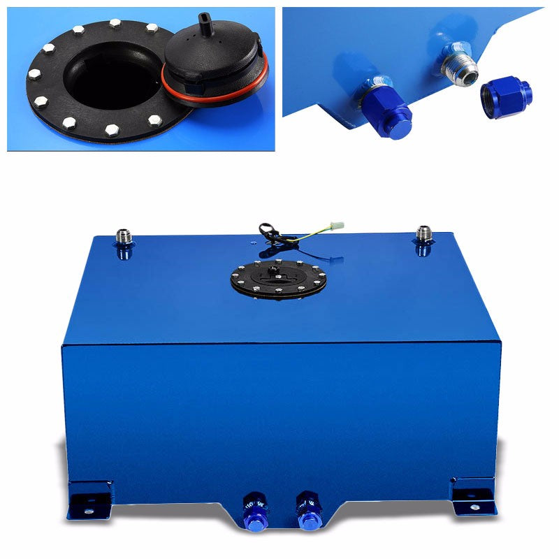 Blue Aluminum 20 Gallon/76L Fuel Cell Tank/Black Cap Door/2.0" Sump+Level Sender-Performance-BuildFastCar