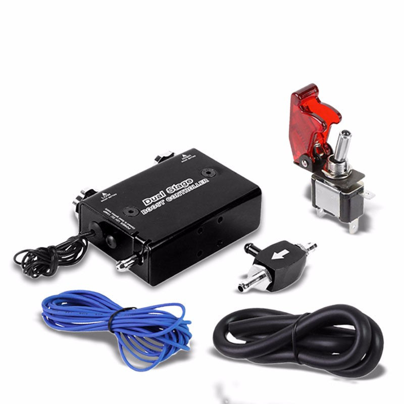 Black Dual Stage Electronic Adjustable Pressure 1-30 PSI Turbo Charger Boost Control+Rocket Switch-Performance-BuildFastCar