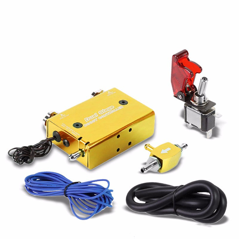 Gold Dual Stage Electronic Adjustable Pressure 1-30 PSI Turbo Charger Boost Control+Rocket Switch-Performance-BuildFastCar