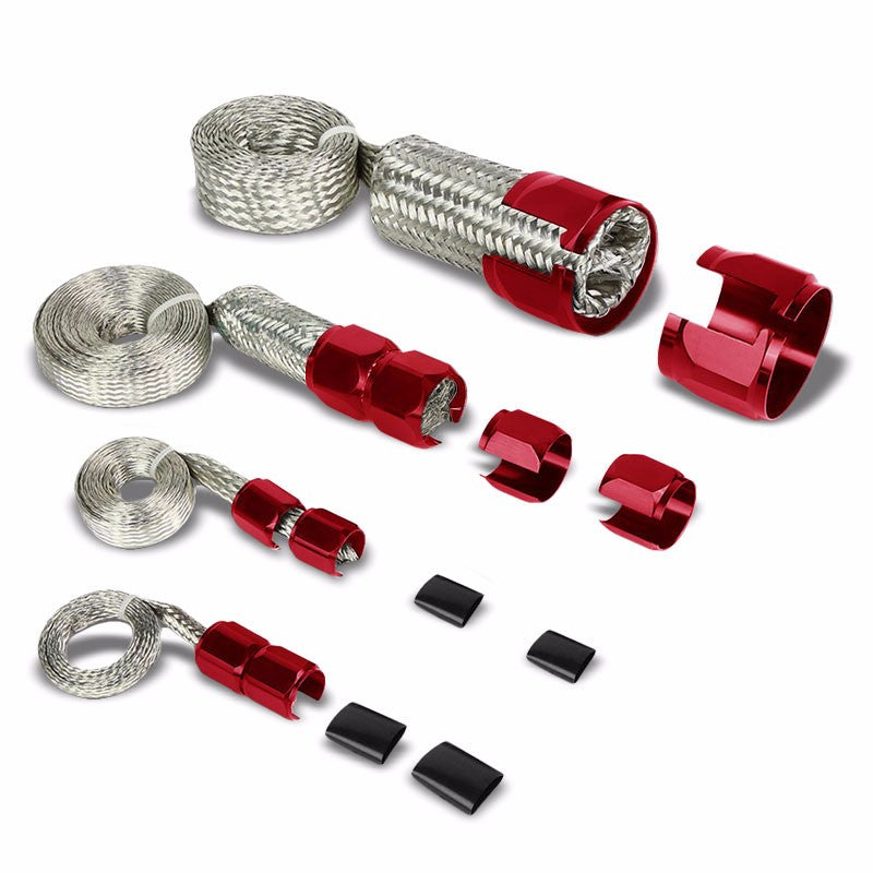 Stainless Steel Red Braided Hose Dress Up Kit Oil/Fuel/Vacuum/Radiator/Heater-Performance-BuildFastCar