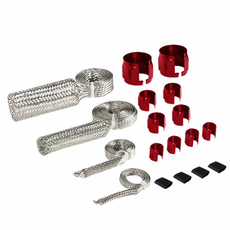 Stainless Steel Red Braided Hose Dress Up Kit Oil/Fuel/Vacuum/Radiator/Heater-Performance-BuildFastCar