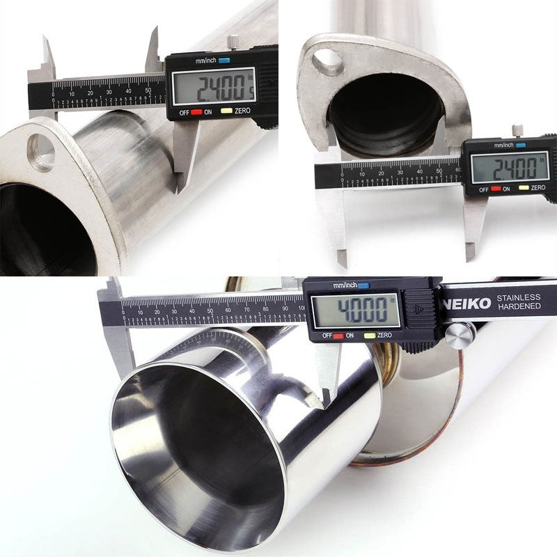 4" Dual Rond Slant Roll Muffler Tip Exhaust Catback System For 07-08 Tiburon GK-Performance-BuildFastCar