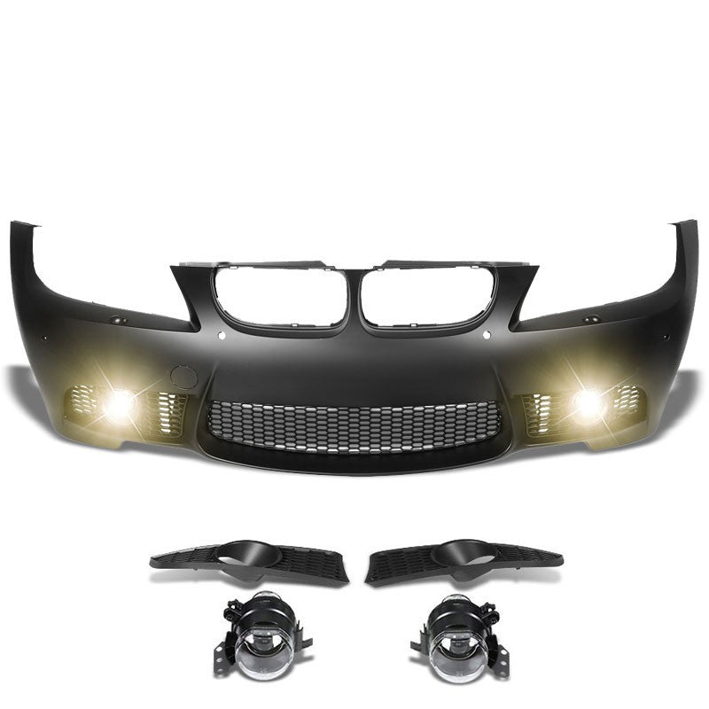 Unpainted ABS Plastic M3 Style Front Bumper Replacement Cover+Fog Light For BMW 09-11 E90 3-Series-Exterior-BuildFastCar