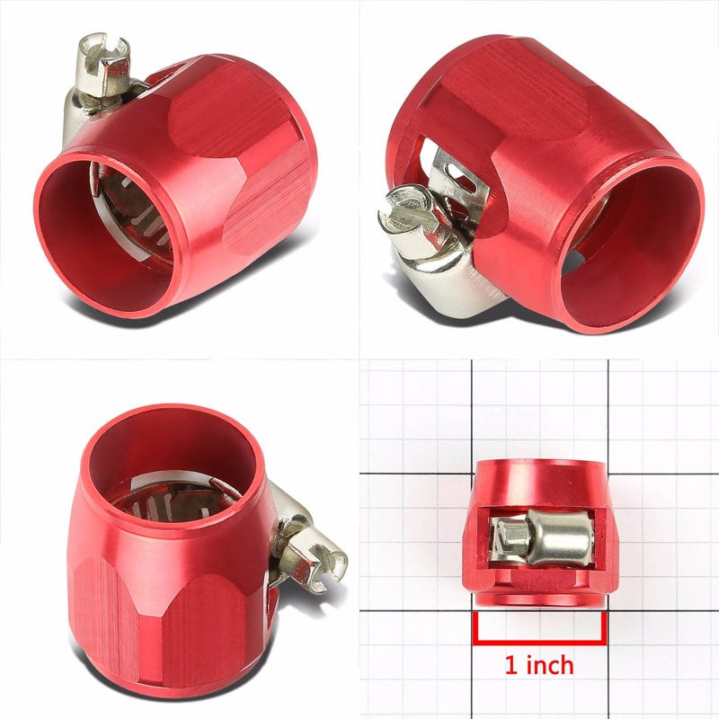 Red Push On Hose End Cover Clamp Finisher Oil/Fuel Hose 10AN Fitting Adapter BuildFastCar