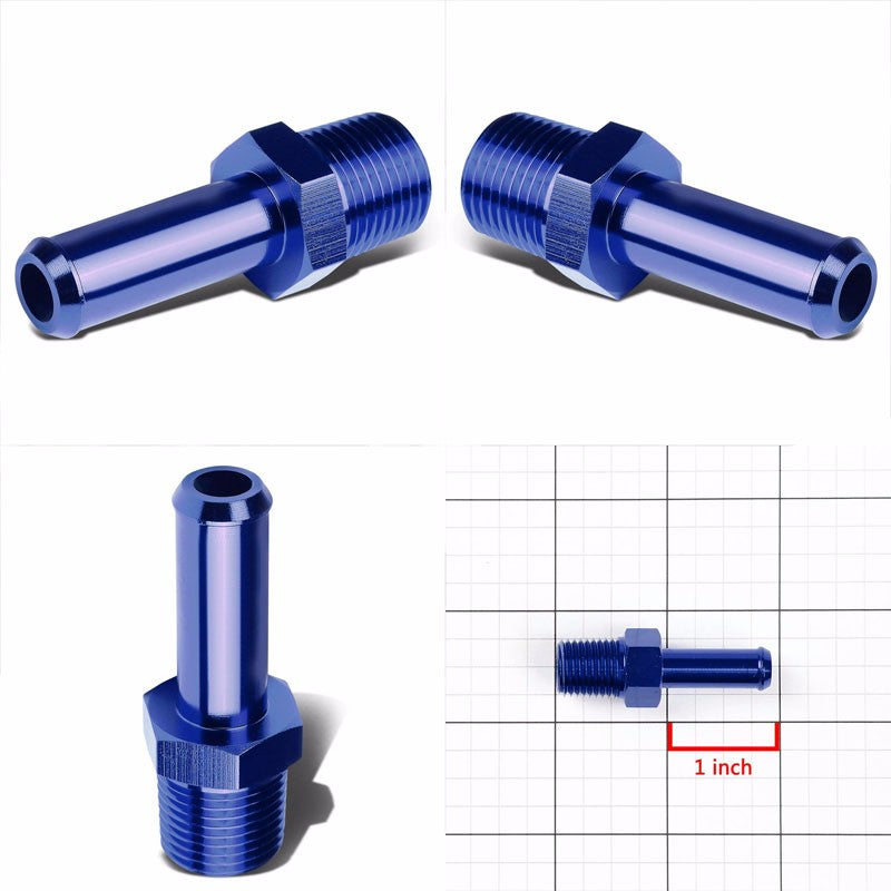 Blue 1/4" NPT Male Straight To 3/8" Hose Port Nipple Oil/Fuel Fitting Adaptor BuildFastCar