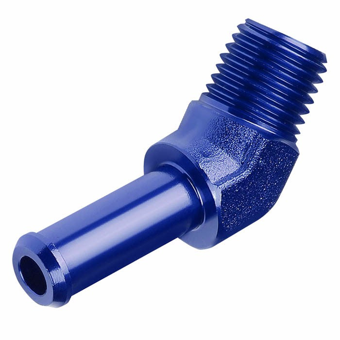 Blue 1/4" NPT Male 45 Degree To 3/8" Hose Port Nipple Oil/Fuel Fitting Adaptor BuildFastCar