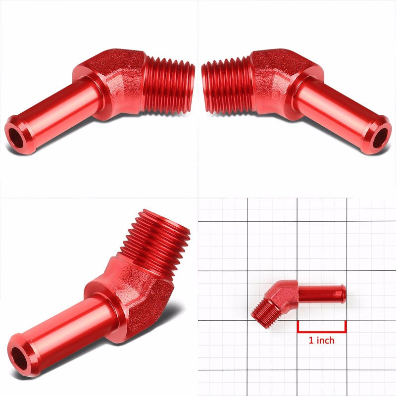 Red 1/4" NPT Male 45 Degree To 3/8" Hose Port Nipple Oil/Fuel Fitting Adaptor BuildFastCar