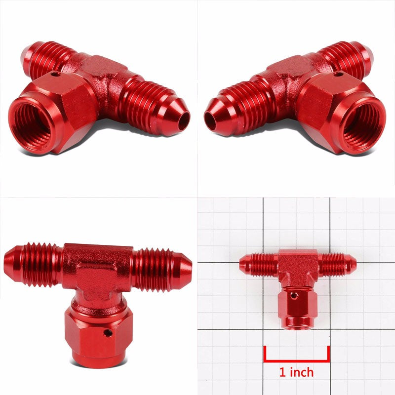 Red Male Tee Shape Flare Female Center Port Oil/Fuel Hose 3AN Fitting Adapter BuildFastCar