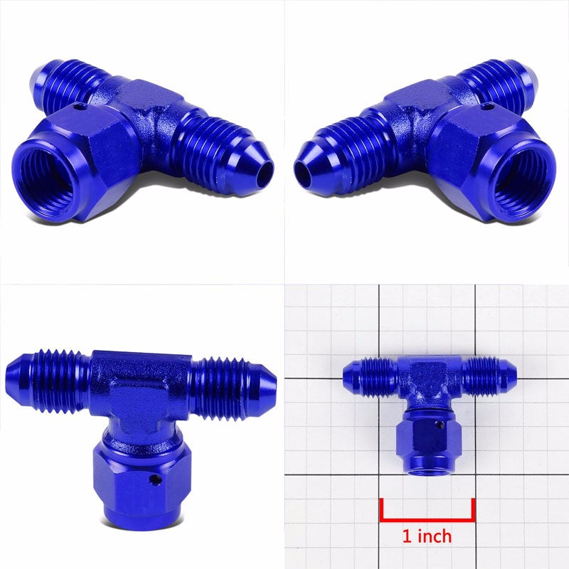 Blue Male Tee Shape Flare Female Center Port Oil/Fuel Hose 4AN Fitting Adapter BuildFastCar