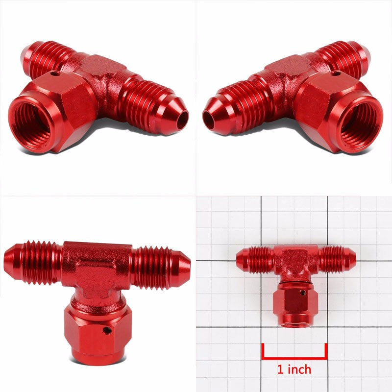 Red Male Tee Shape Flare Female Center Port Oil/Fuel Hose 4AN Fitting Adapter BuildFastCar