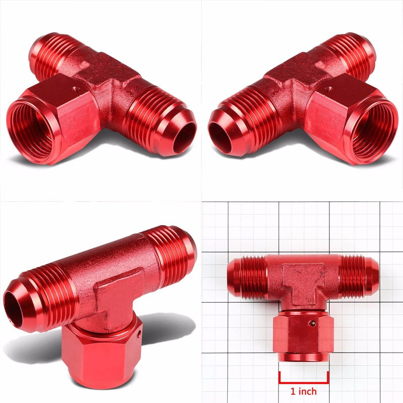Red Male Tee Shape Flare Female Center Port Oil/Fuel Hose 10AN Fitting Adapter BuildFastCar
