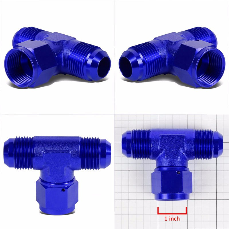 Blue Male Tee Shape Flare Female Center Port Oil/Fuel Hose 12AN Fitting Adapter BuildFastCar