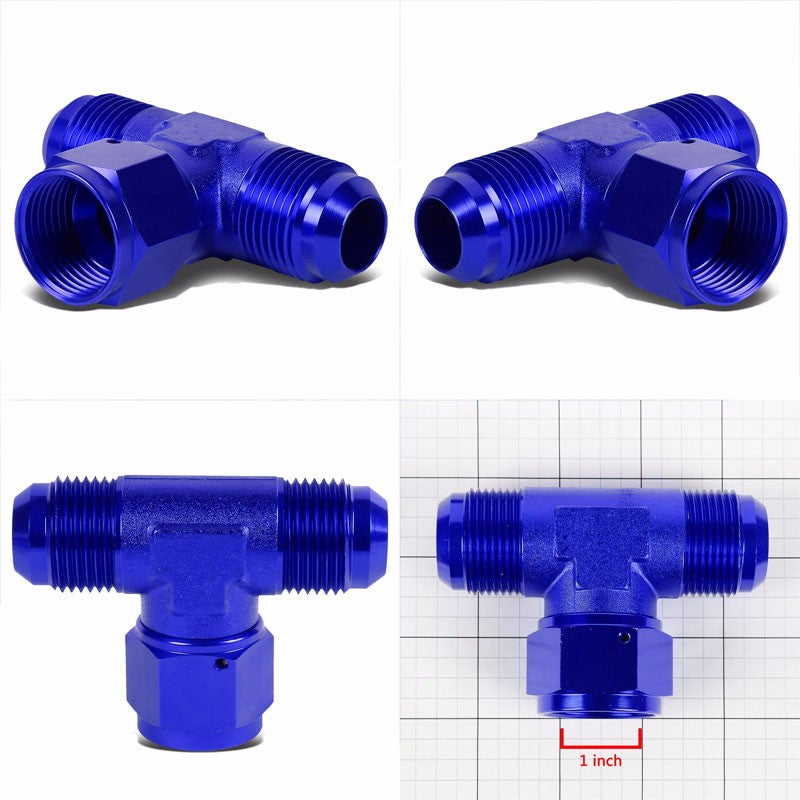 Blue Male Tee Shape Flare Female Center Port Oil/Fuel Hose 16AN Fitting Adapter BuildFastCar