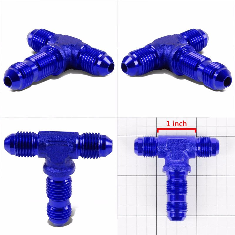 Blue Male Tee Shape Male Center Flare Bulkhead Oil/Fuel Hose 6AN Fitting Adapter BuildFastCar