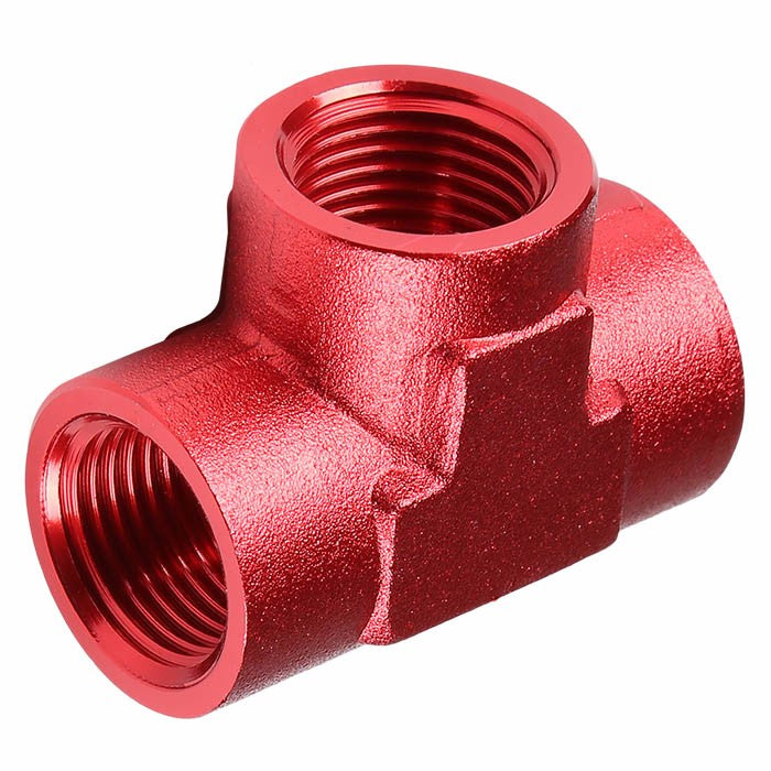 Red Female Tee Shape Pipe 3/8" NPT Thread Oil/Fuel Hose 6AN Fitting Adapter BuildFastCar