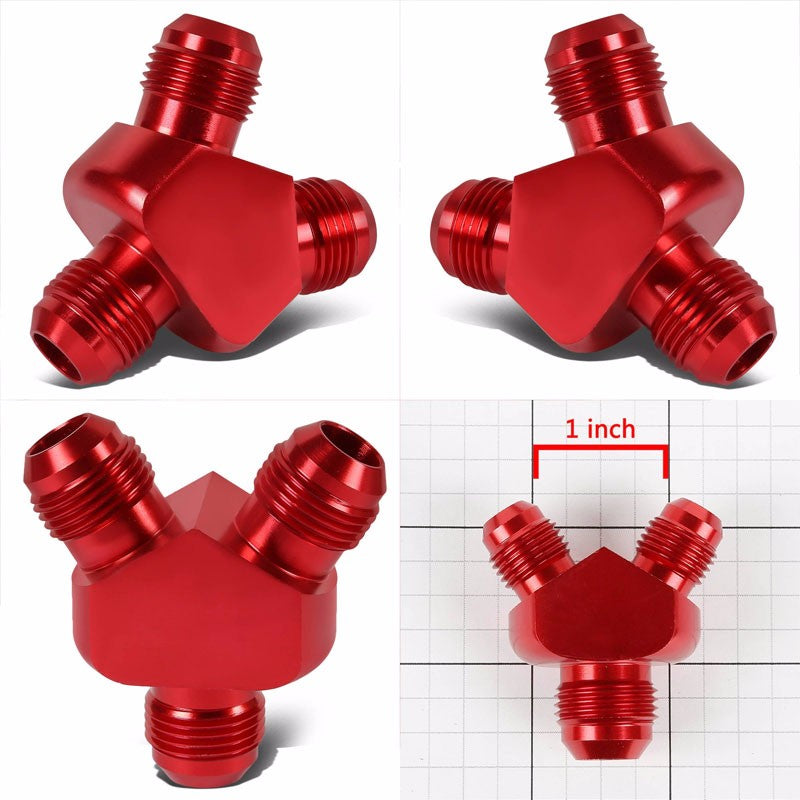 Red Aluminum 8AN Male-6AN Male Y-Block Splitter Oil/Fuel Hose Fitting Adapter BuildFastCar