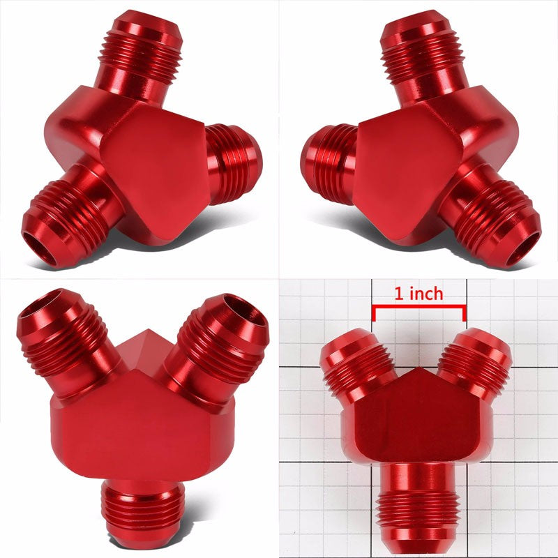 Red Aluminum 10AN Male-8AN Male Y-Block Splitter Oil/Fuel Hose Fitting Adapter BuildFastCar