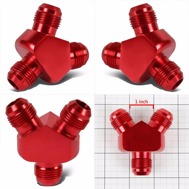 Red Aluminum 10AN Male-10AN Male Y-Block Splitter Oil/Fuel Hose Fitting Adapter BuildFastCar
