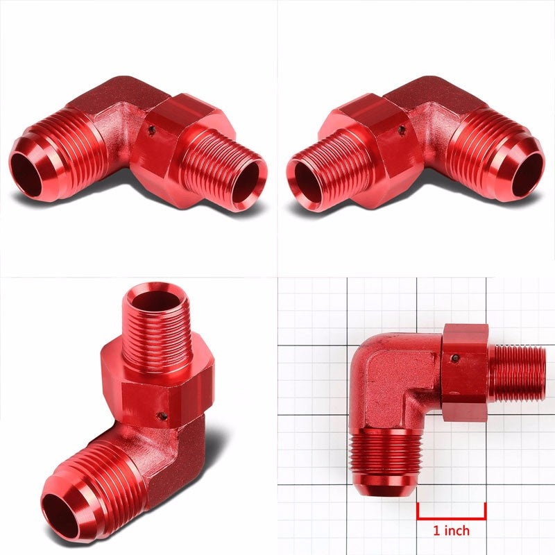 Red Aluminum 12AN Male-1/2" NPT Male 90 Degree Oil/Fuel Hose Fitting Adapter BuildFastCar
