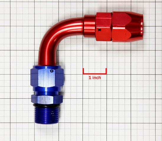 Red/Blue 90 Degree Swivel Oil/Fuel/Fluid Extended Hose End 12AN Fitting Adapter BuildFastCar