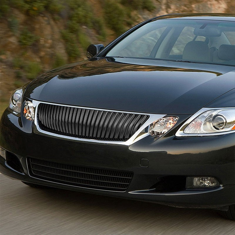 Black Vertical Style Replacement Front Grille For 06-07 Lexus GS430 Base 4.3L V8-Exterior-BuildFastCar