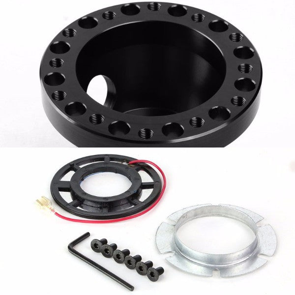 Black Aluminum 6-Hole Steering Wheel Hub Adapter For Colt/Eclipse/Galant/Lancer 1G/2G-Interior-BuildFastCar