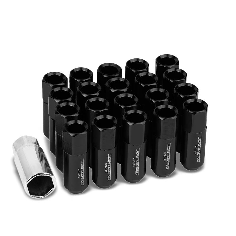 Black Aluminum M12x1.25 20MM Hexagon Open End Acorn Tuner 20x Conical Lug Nuts-Accessories-BuildFastCar
