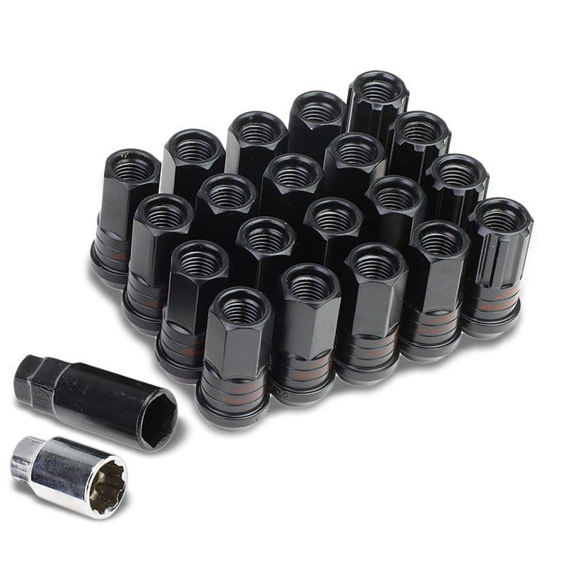Black Aluminum M12x1.50 Conical Open Acorn Lock Tuner 16x Lug Nuts+4 Lock Nuts-Accessories-BuildFastCar