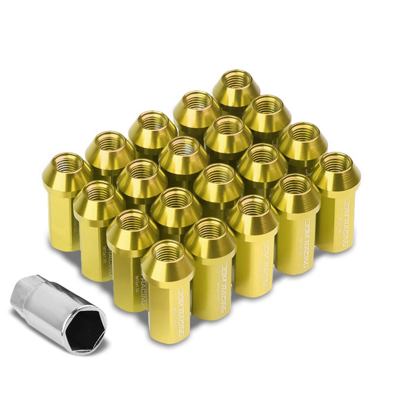 Gold Aluminum M12x1.50 50MM Hexagon Close End Acorn Tuner 20x Conical Lug Nuts-Accessories-BuildFastCar