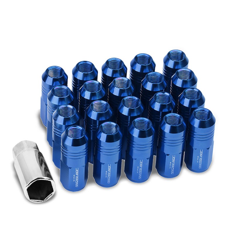 Blue Aluminum M12x1.25 50MM Tall Close End Acorn Tuner 20x Conical Lug Nuts-Accessories-BuildFastCar