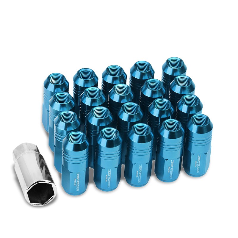 Light Blue Aluminum M12x1.50 50MM Tall Close Acorn Tuner 20x Conical Lug Nuts-Accessories-BuildFastCar