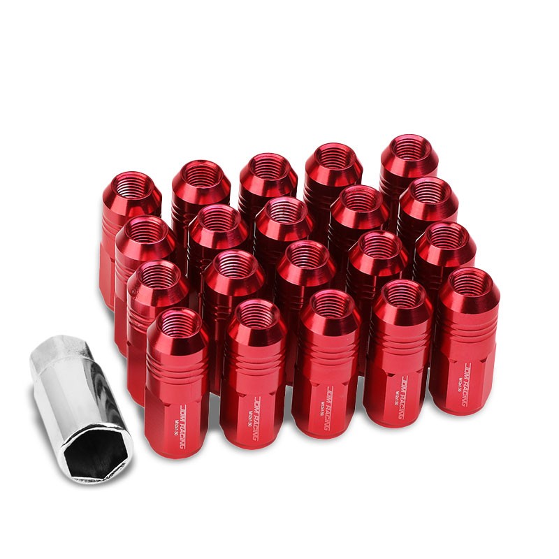 Red Aluminum M12x1.50 50MM Height Close End Acorn Tuner 20x Conical Lug Nuts-Accessories-BuildFastCar