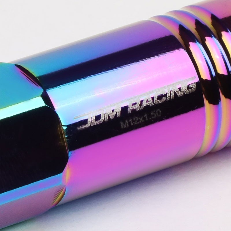 Neo Chrome Aluminum M12x1.50 60MM Hexagon Open Acorn Tuner 20x Conical Lug Nuts-Accessories-BuildFastCar