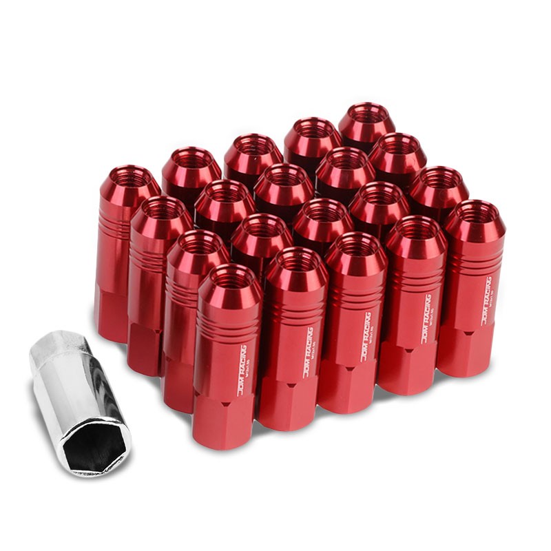 Red Aluminum M12x1.50 60MM Hexagon Open End Acorn Tuner 20x Conical Lug Nuts-Accessories-BuildFastCar