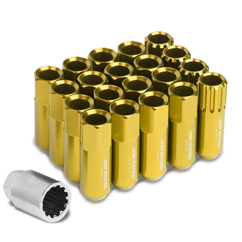 Gold Aluminum M12x1.50 Conical Open End Acorn Tuner 16x Lug Nuts+4 Lock Nuts-Accessories-BuildFastCar